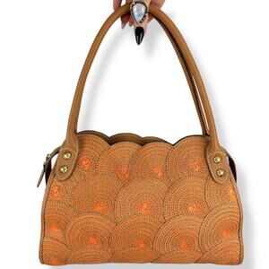 Vintage ERIC JAVITS NEW YORK raffia woven leather handbag